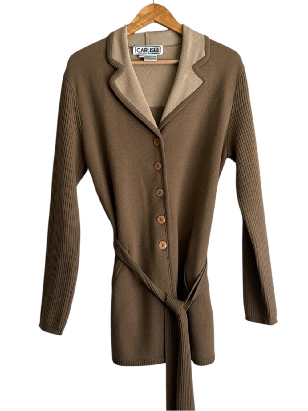 Vintage Carlisle Brown Wool Tie Cardigan Sz M